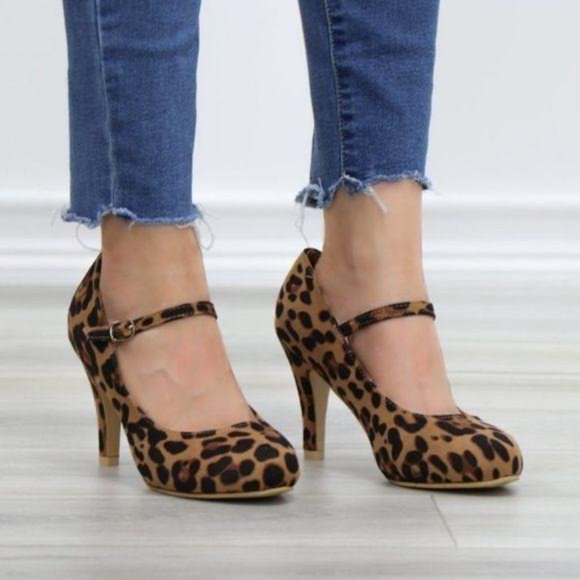 Leopard Suede Low Heel Rockabilly Pumps - Picture 6 of 12